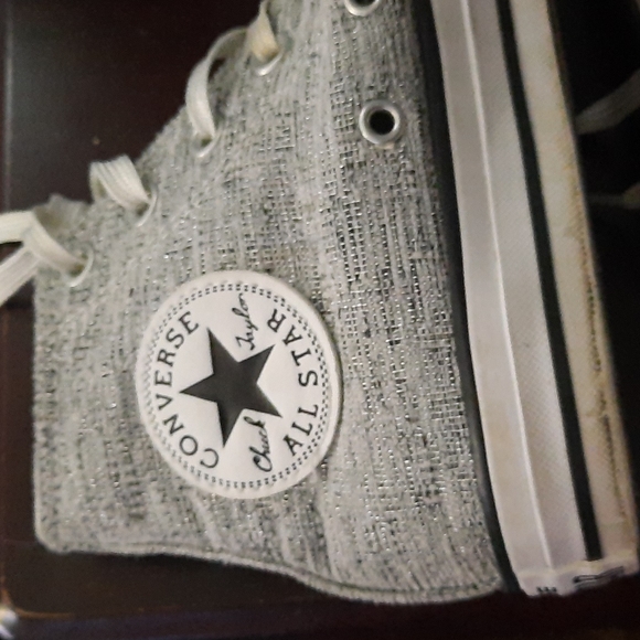 Converse Chuck Taylor All Star Grey & Glitter Fabric High Top Sneakers Size 6.5 - Picture 8 of 15